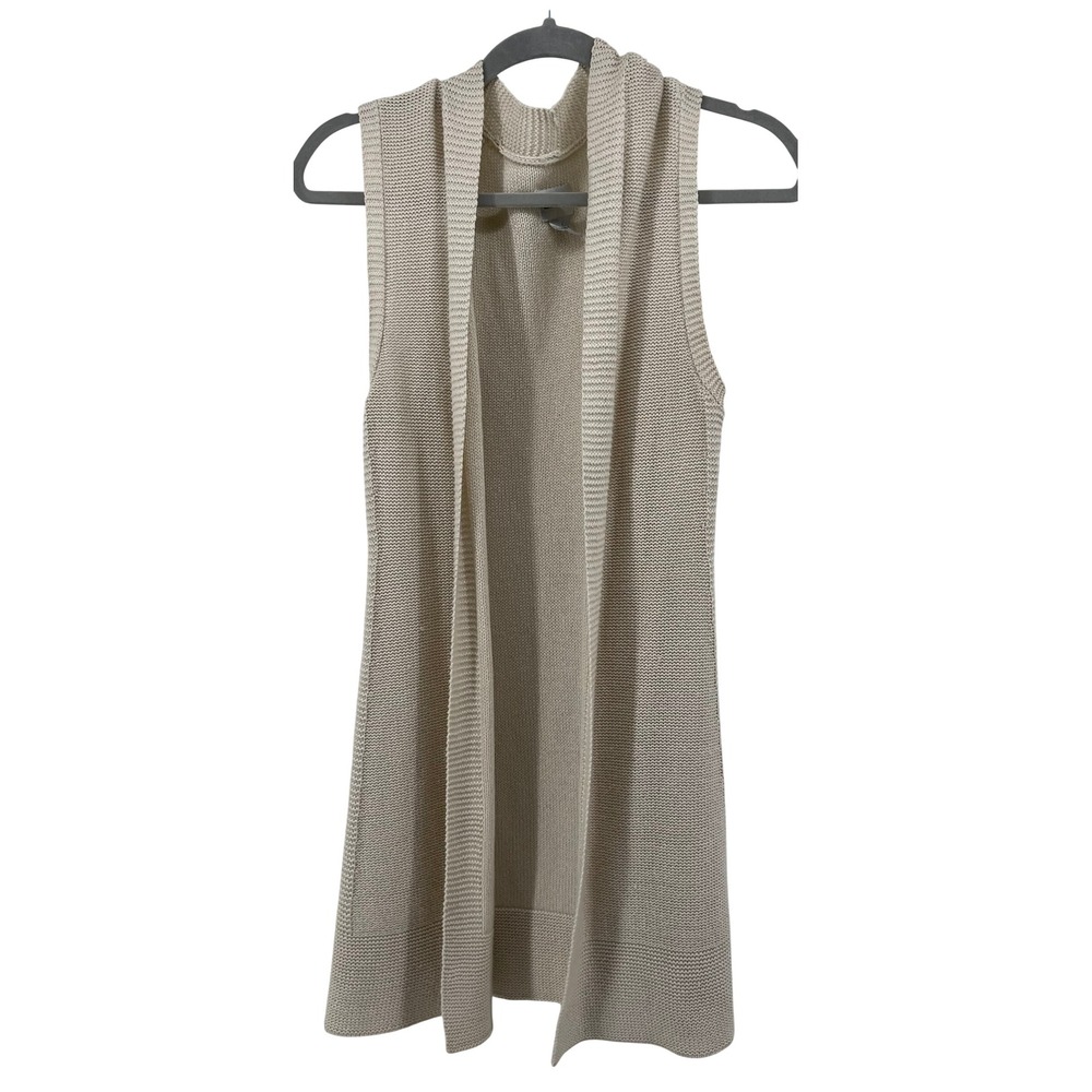 Chicos Womens Beige Knit Sleeveless Open Front Longline Cardigan Vest‎ Size 1 M